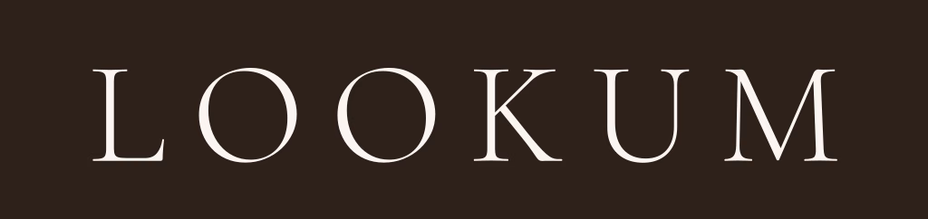 Brand banner showing the word LOOKUM in pale letters on a dark brown background.